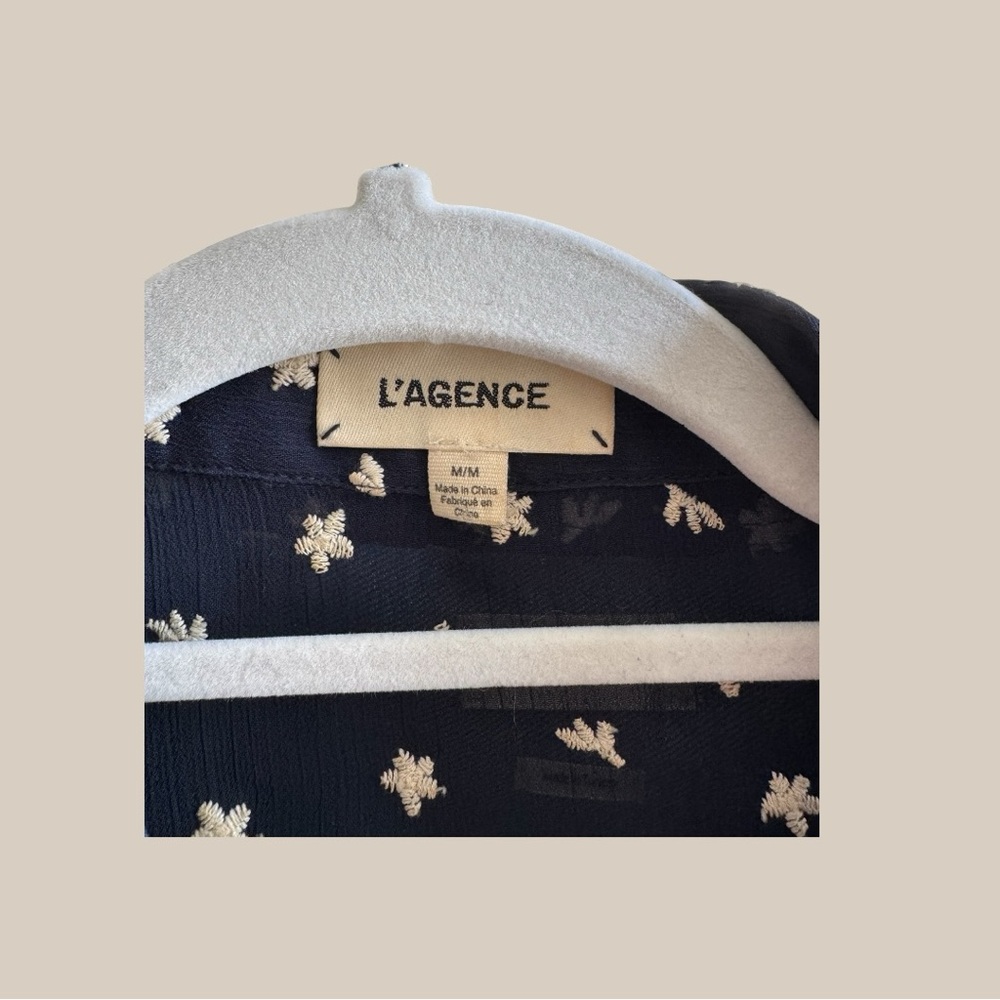 L'AGENCE Navy Floral-Print Button-Down Shirt - Picture 3 of 4